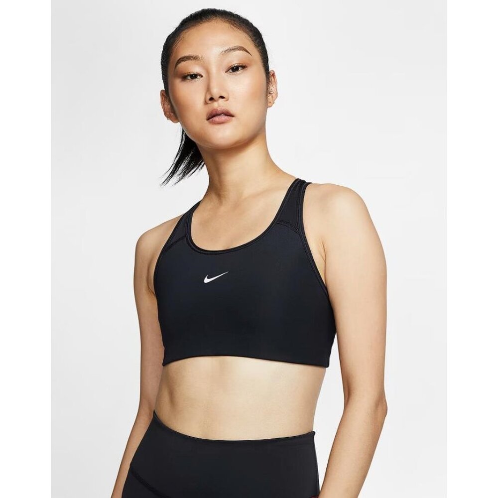 NIKE Women's Swoosh Medium-Support 1-Piece Pad Sports Bra Size M In Black/White